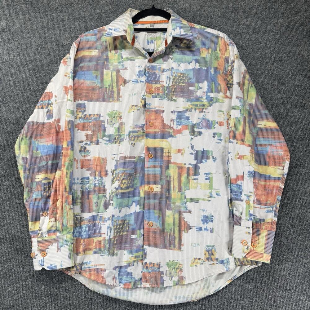 Visconti Men’s Long Sleeve Button Up Shirt Abstract Made In Italy Men Size Small